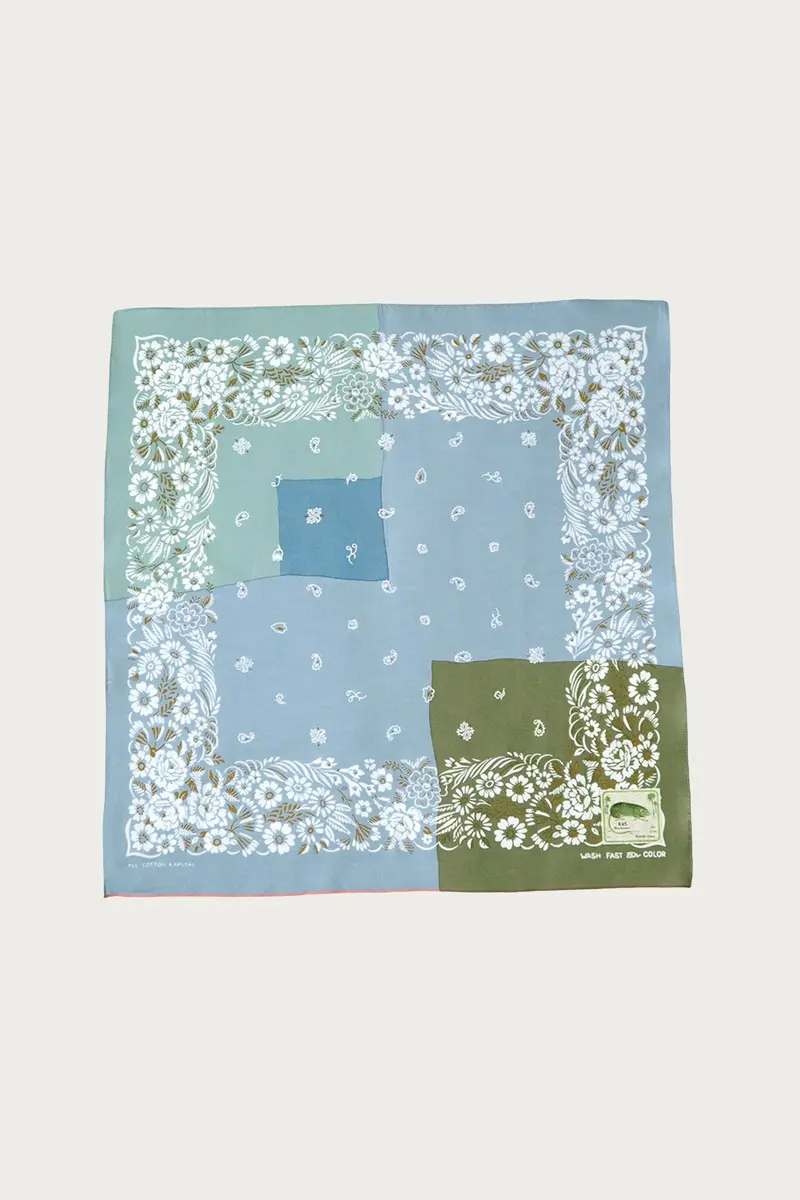 Fastcolor Selvedge Bandana – Garden Patchwork Motif, 30×30 In Sax 1