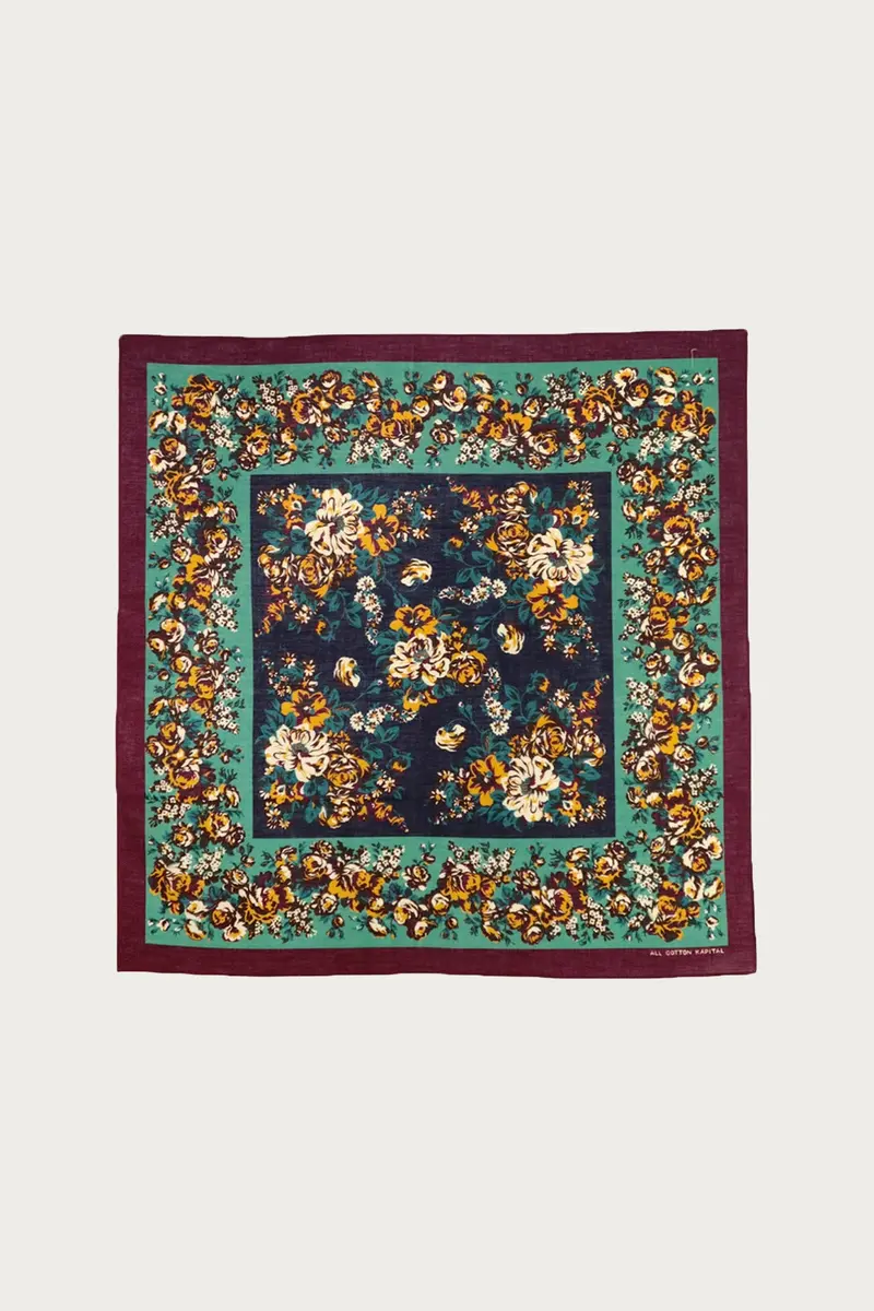 Fastcolor Selvedge Bandanna: Nadeshiko Champetre Design In Burgundy 1