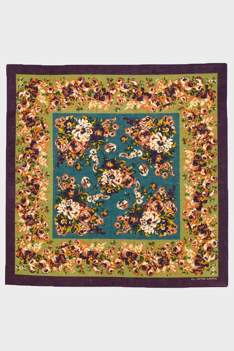 Fastcolor Selvedge Bandanna: Nadeshiko Champetre Print In Eggplant 1