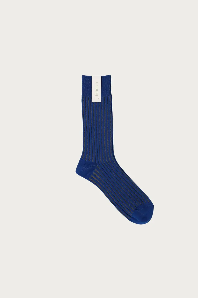 Fennica Ribbed Ankle Socks – Sapphire And Gold 1