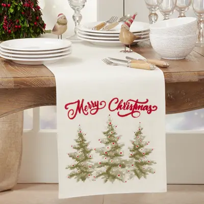 Festive Christmas Tree Pattern Table Runner 1