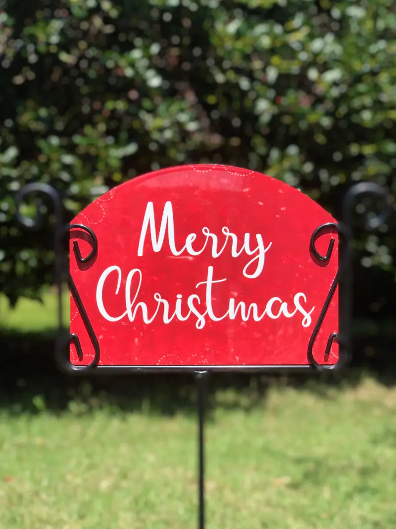 Festive Red Merry Christmas Garden Sign 1