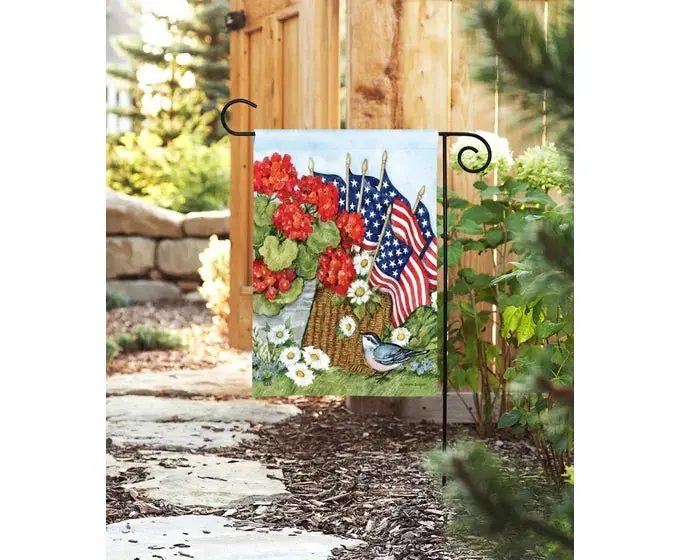 Flags And Flowers Motif Garden Flag For Outdoor Display 1