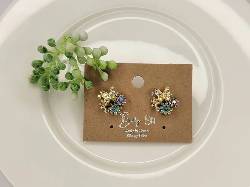 Floral And Butterfly Mixed Stud Earrings – Garden-Inspired Set 1