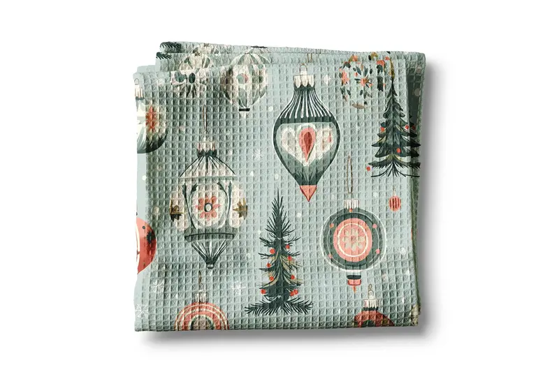Floral Christmas Ornament Kitchen Tea Towel – Waffle Weave 1