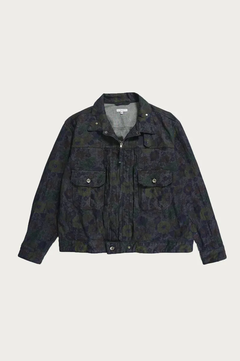 Floral-Print Denim Trucker Jacket – Indigo 1
