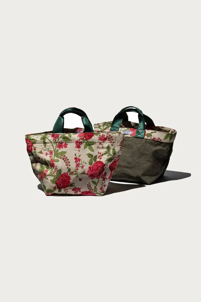 Floral-Print Vintage Tent Canvas Tote Bag 1