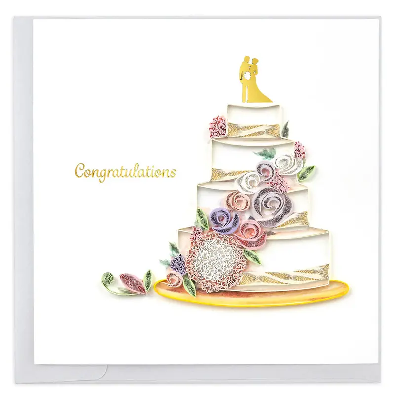 Floral Wedding Cake Quilled Celebration Card 1