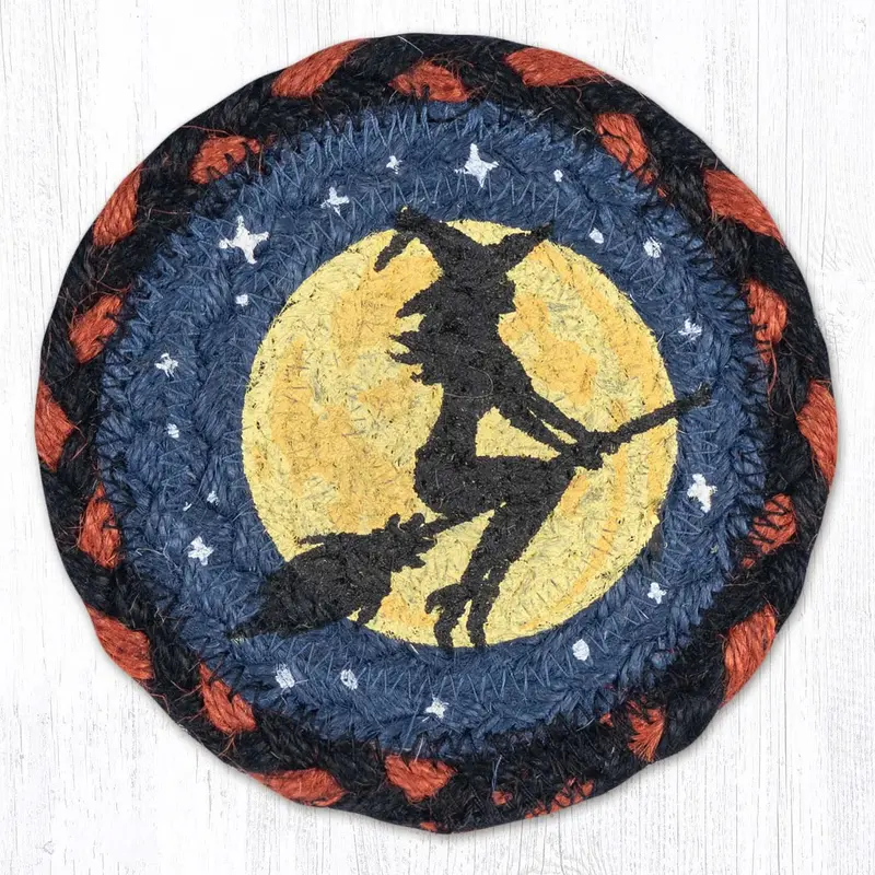 Flying Witch Jute Coaster (5-Inch Diameter) 1