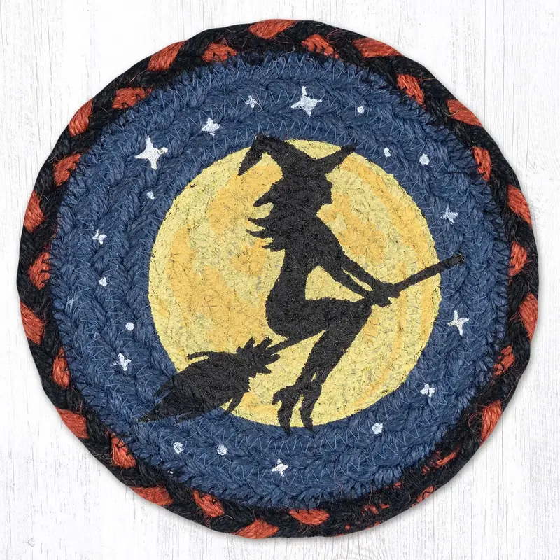 Flying Witch Jute Coaster (7-Inch Diameter) 1