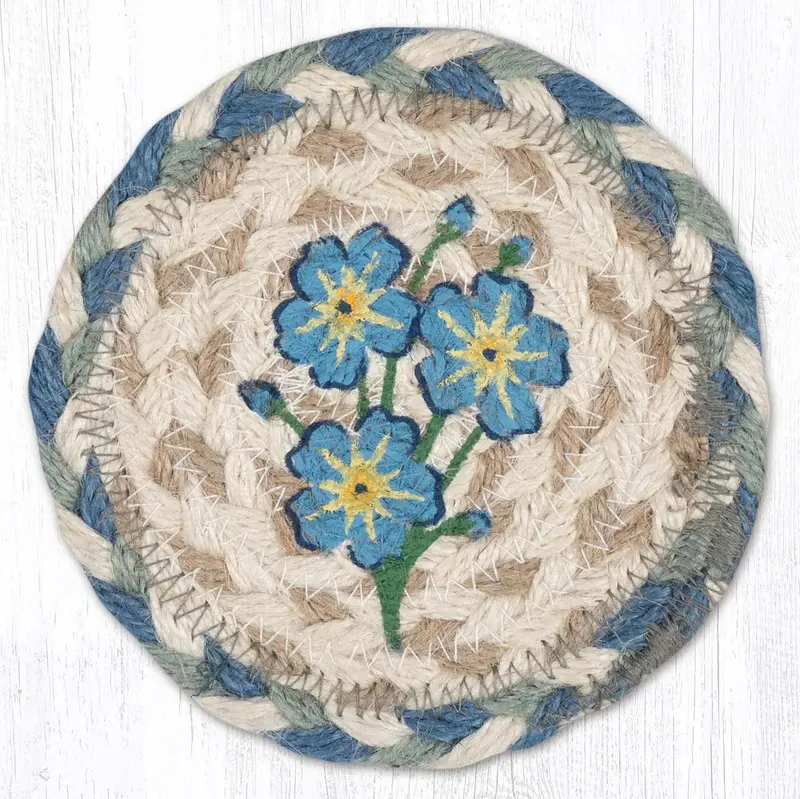 Forget-Me-Not Jute Coaster – 5-Inch Botanical-Themed Accent 1