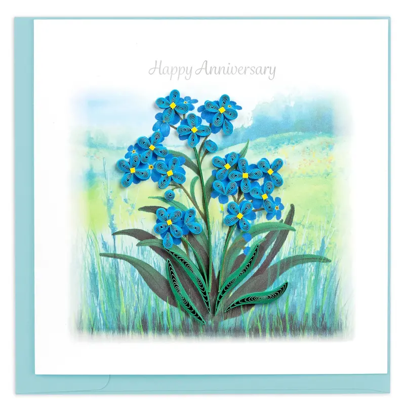 Forget-Me-Not Quilling Card – Handcrafted Happy Anniversary Greeting 1