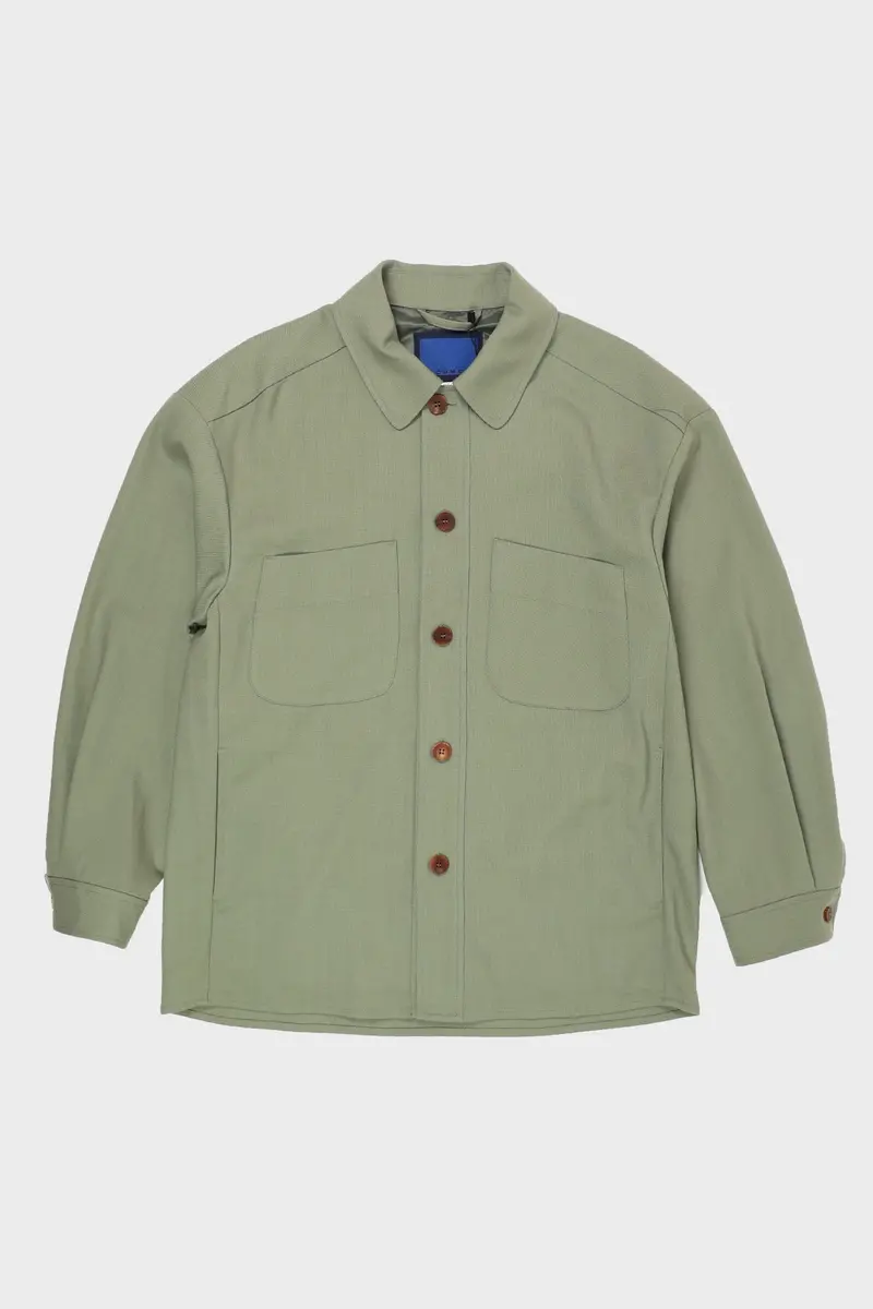 Fox Brothers Wool Shirting Jacket In Earthy Khaki 1