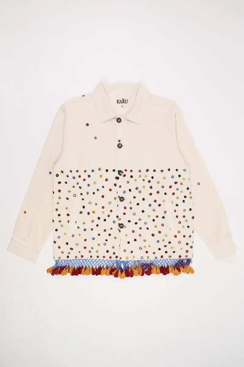Fringe-Trimmed Cropped Mirror-And-Cloth Circle Jacket 1