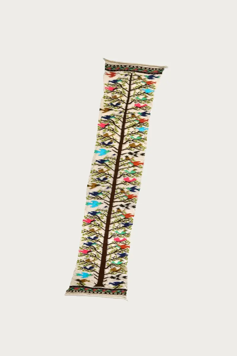 Fulling Wool Happy Scarf With Bird Tree Motif – Beige 1