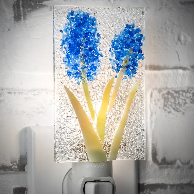 Fused Glass Blue Flower Night Light Lamp 1