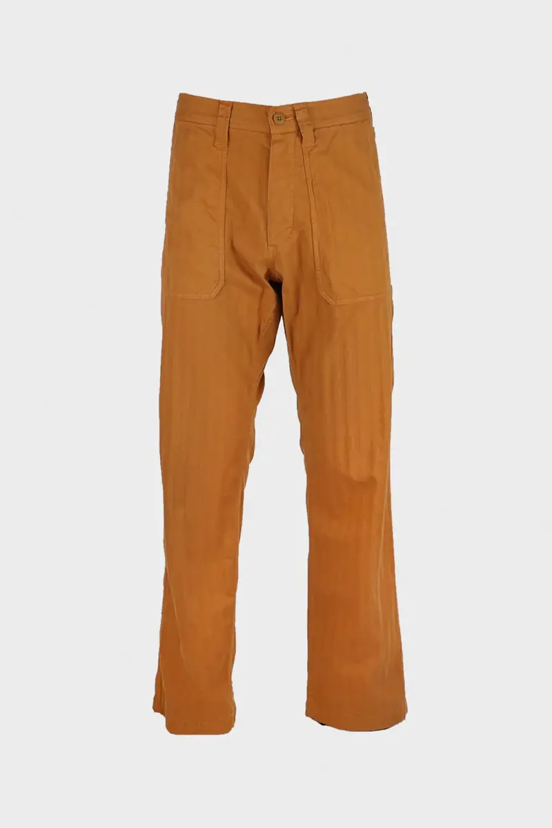 Garment-Dyed Wide-Herringbone Fatigue Pants – Earthy Ochre Tone 1