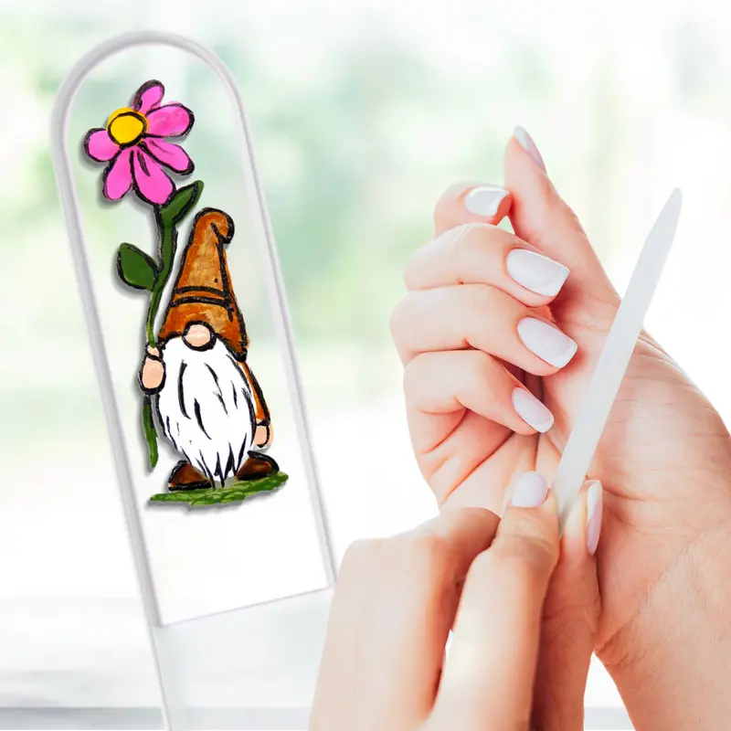 Gnome & Flower Hand-Painted Crystal Nail File 1