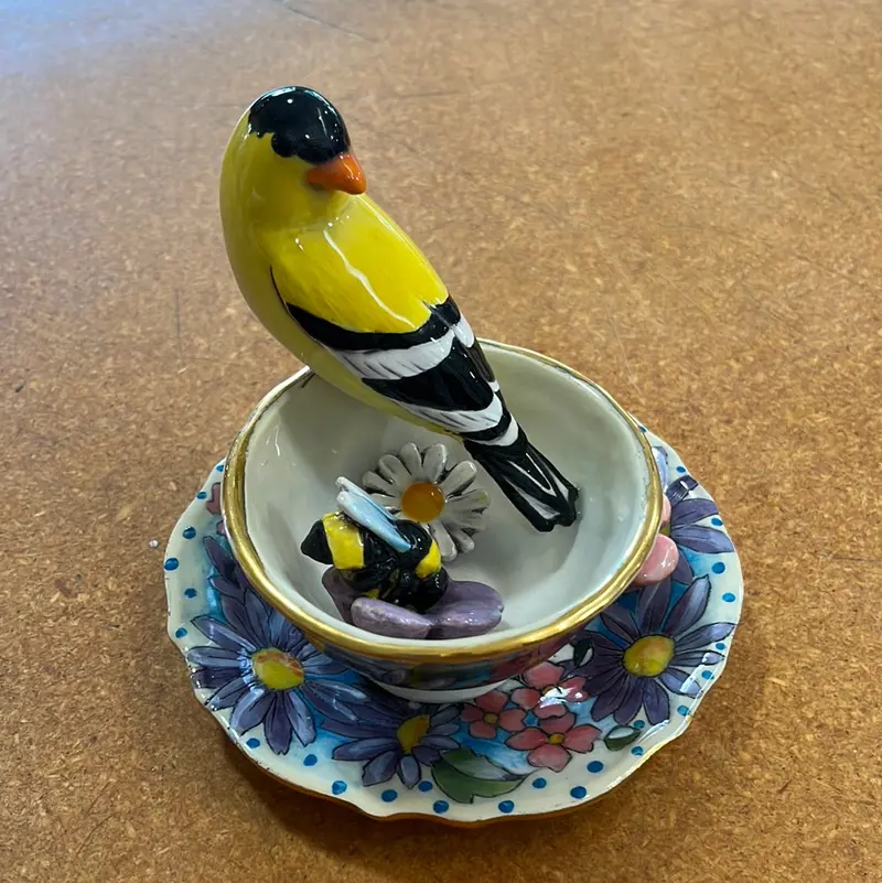 Goldfinch-Decorated Teacup By Artist Danisha 1