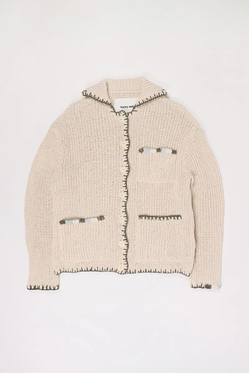 Grandad Cardigan – Hand-Knit In Ecru Merino Wool 1