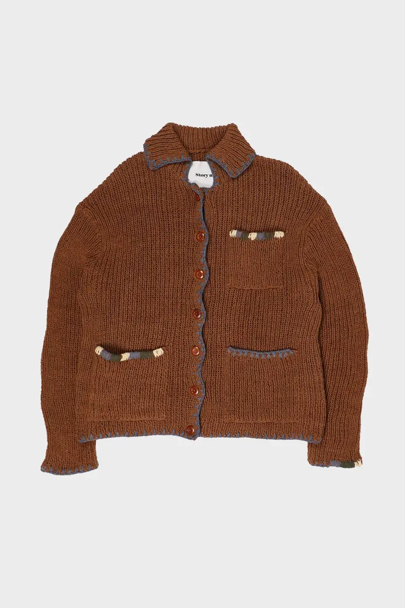 Grandad Cardigan – Hand-Knit In Warm Brown Wool Blend 1