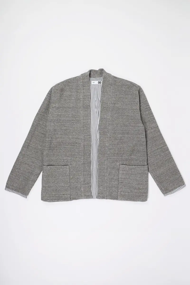 Gray Honeycomb Jersey-Lined Relaxed Cardigan 1