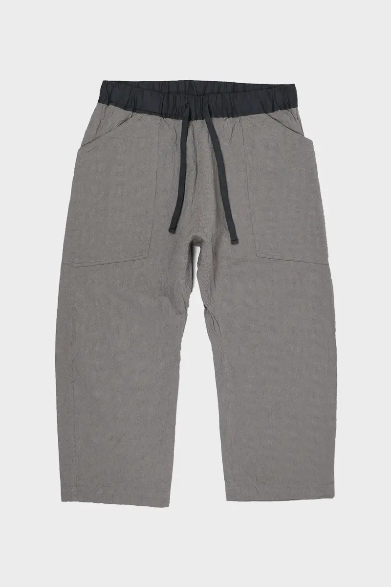 Gray Seersucker Cropped Loose-Fit Pants 1