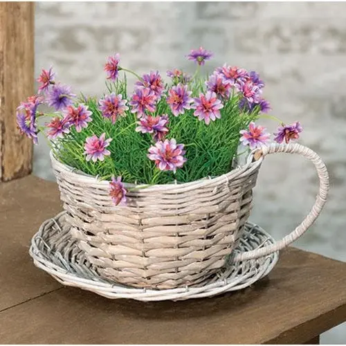 Gray Willow-Themed Ceramic Cup And Saucer Planter 1