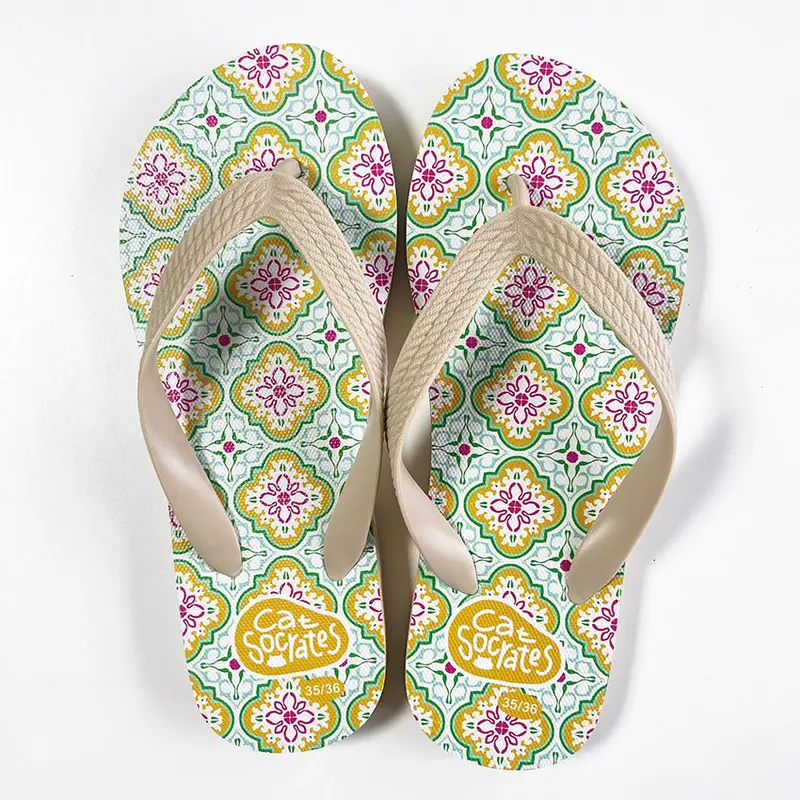 Green And Orange Peranakan Heritage Tile Flip-Flops 1