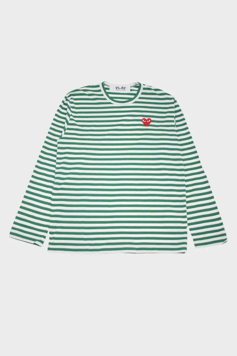 Green-And-White Red Heart Striped T-Shirt 1