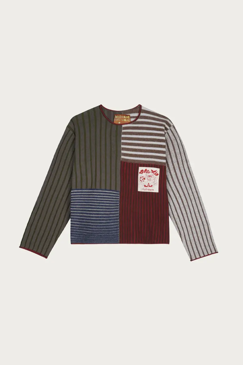 Green Multi Mixed Stripe Boxy Knit Sweater 1
