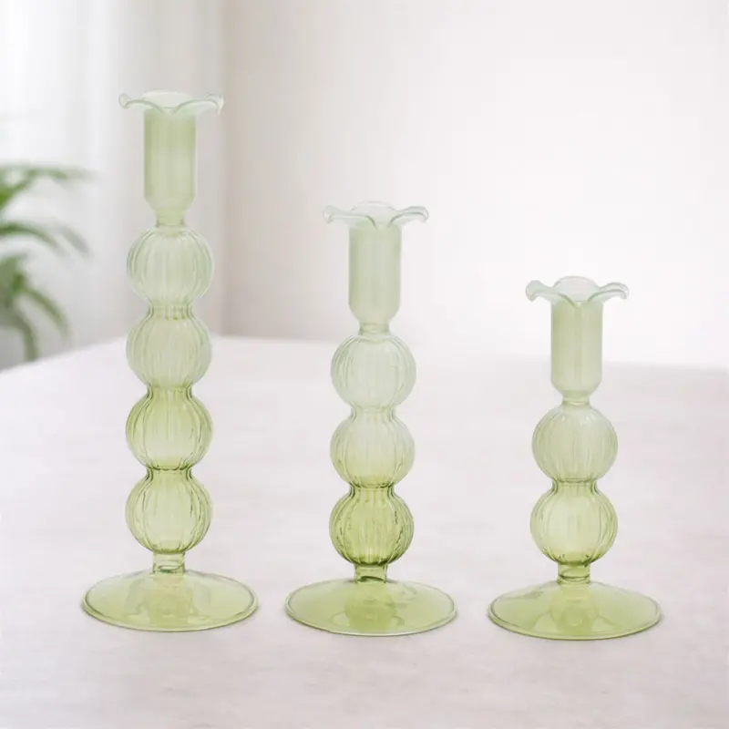 Green Pastel Glass Candle Holders (Set Of 3) 1