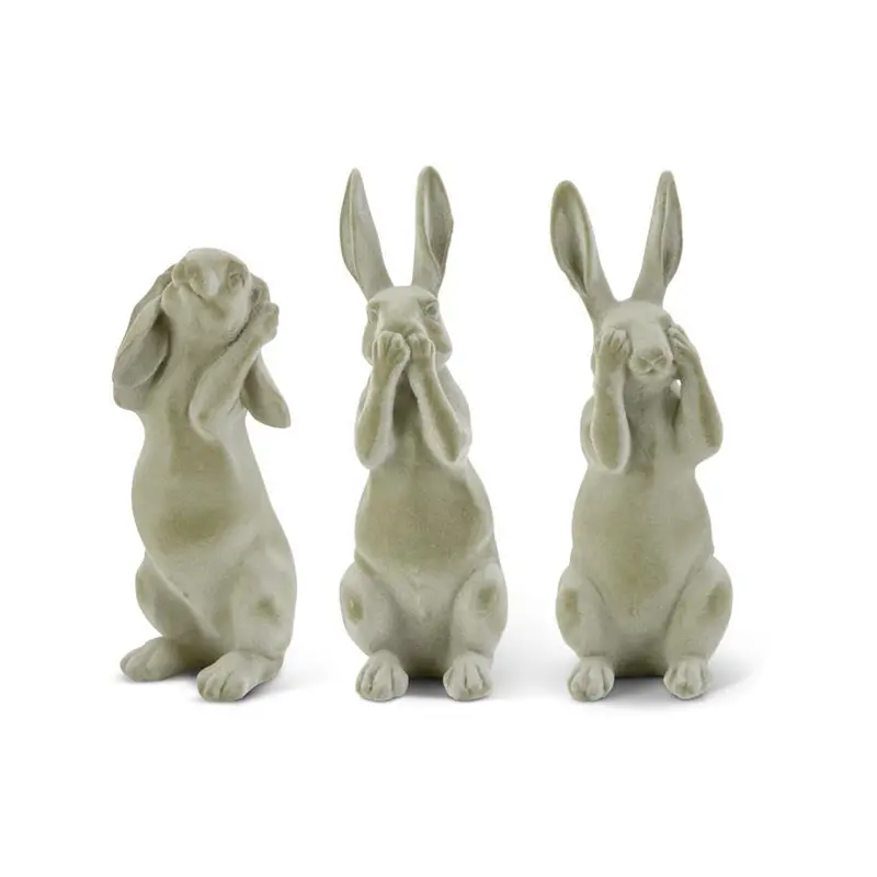 Green Velvet 'Hear No, See No, Speak No Evil' Bunny Trio Decor 1