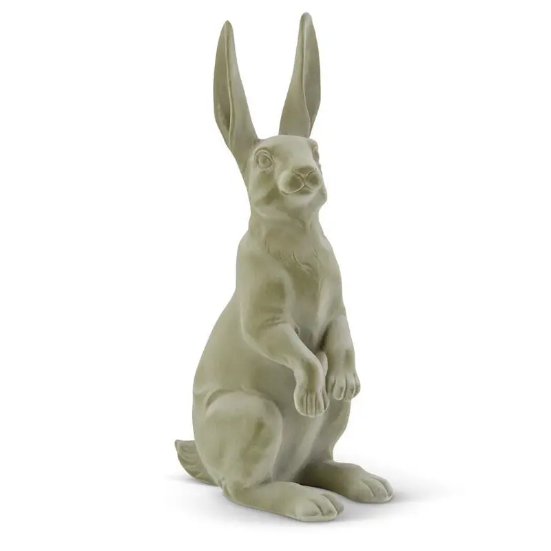 Green Velvet Resin Sitting Bunny Ornament 1