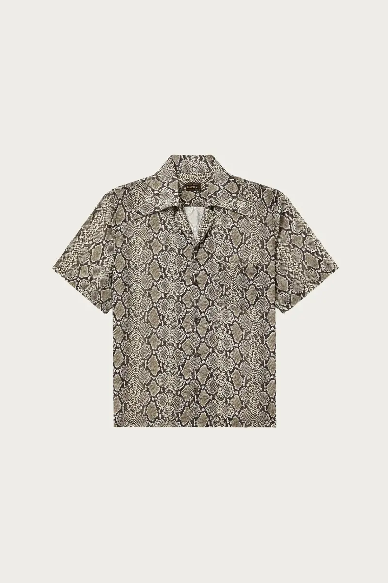Grey Silk-Rayon Aloha Shirt With Python Print And Wrangle Collar 1