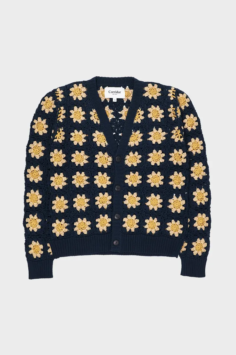 Hand-Crocheted Pima Cotton Cardigan In Navy 1