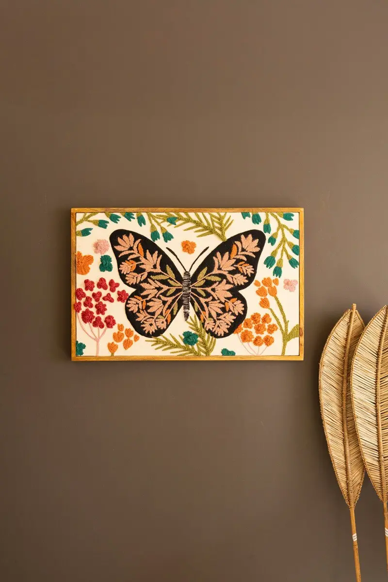 Hand-Hooked Butterfly Wall Art In A Refined Framed Presentation 1