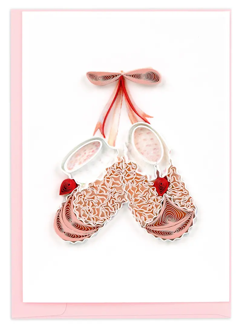 Hand-Knitted Pink Baby Booties Mini Gift Tag Card 1