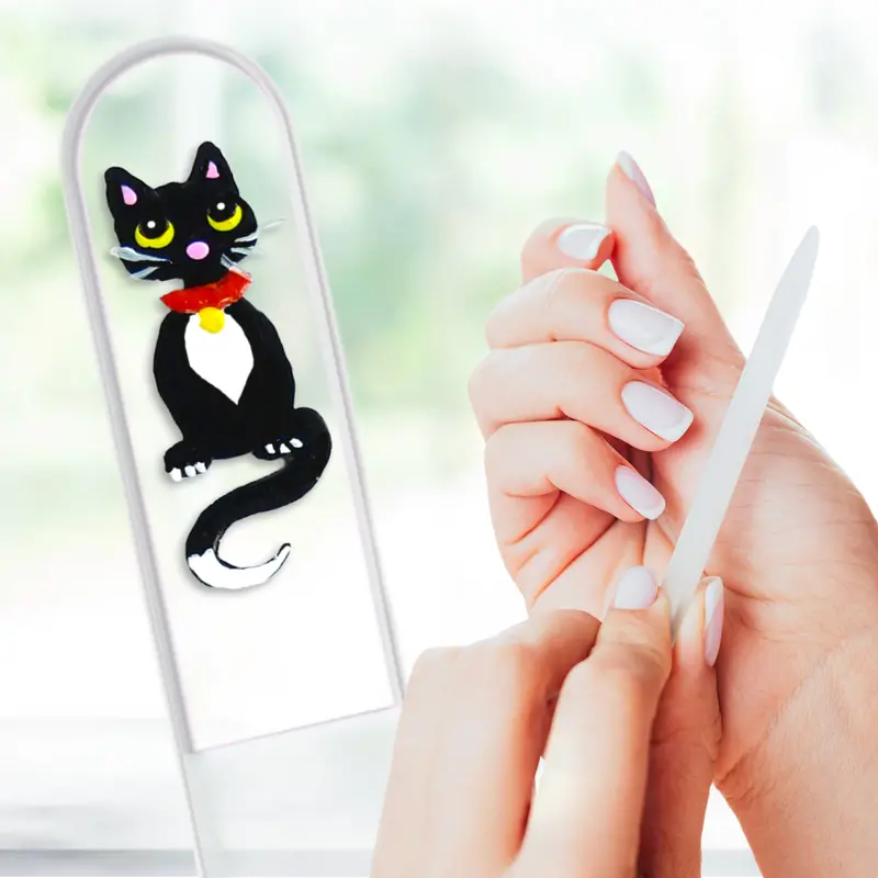 Hand-Painted Tuxedo Cat Crystal Nail File 1