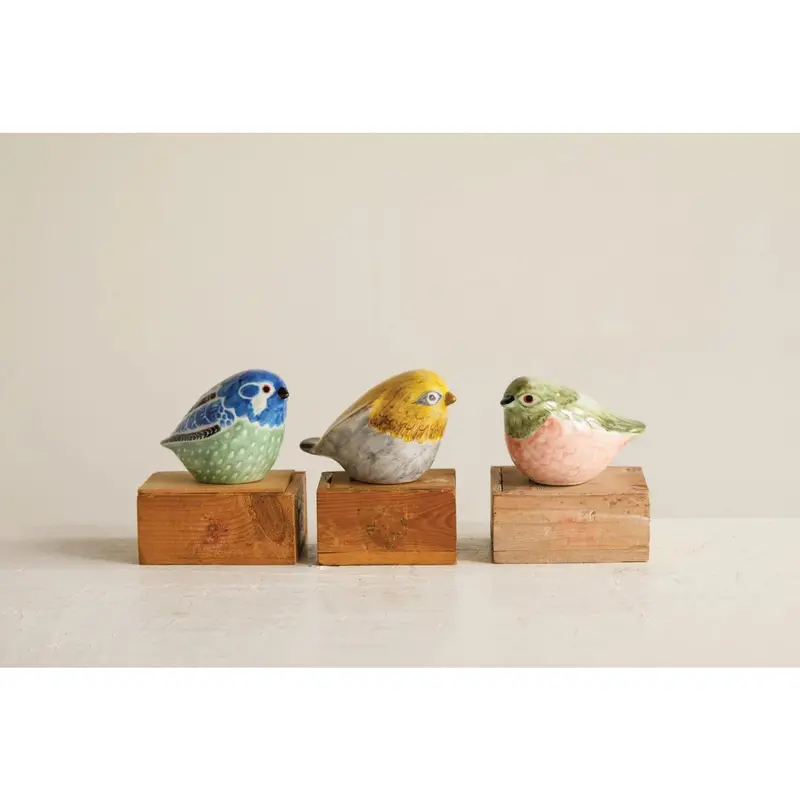 Hand-Painted Whimsical Bird Stoneware Set – Three Vibrant Colorways 1