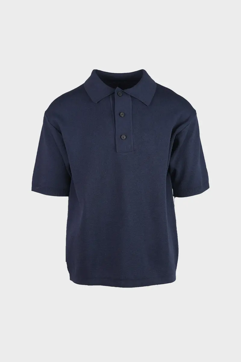 Hanji-Weave Polo Sweater – Navy 1