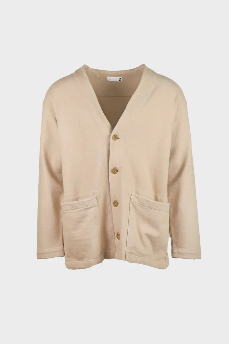 Heavy Jersey Four-Button Knit Cardigan – Natural Beige 1