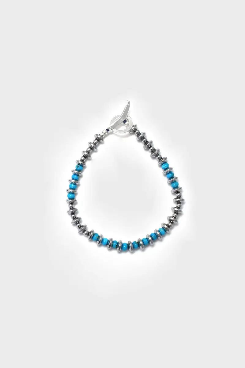 Hematite And Turquoise Roundel Bracelet – Silk Cord With Sterling Silver Accents 1