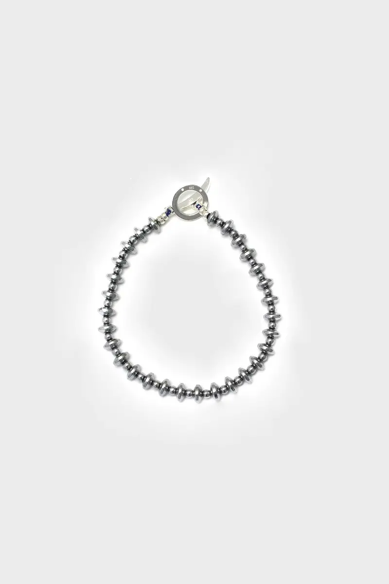 Hematite Roundel Beaded Bracelet – Silk And Sterling Silver 1