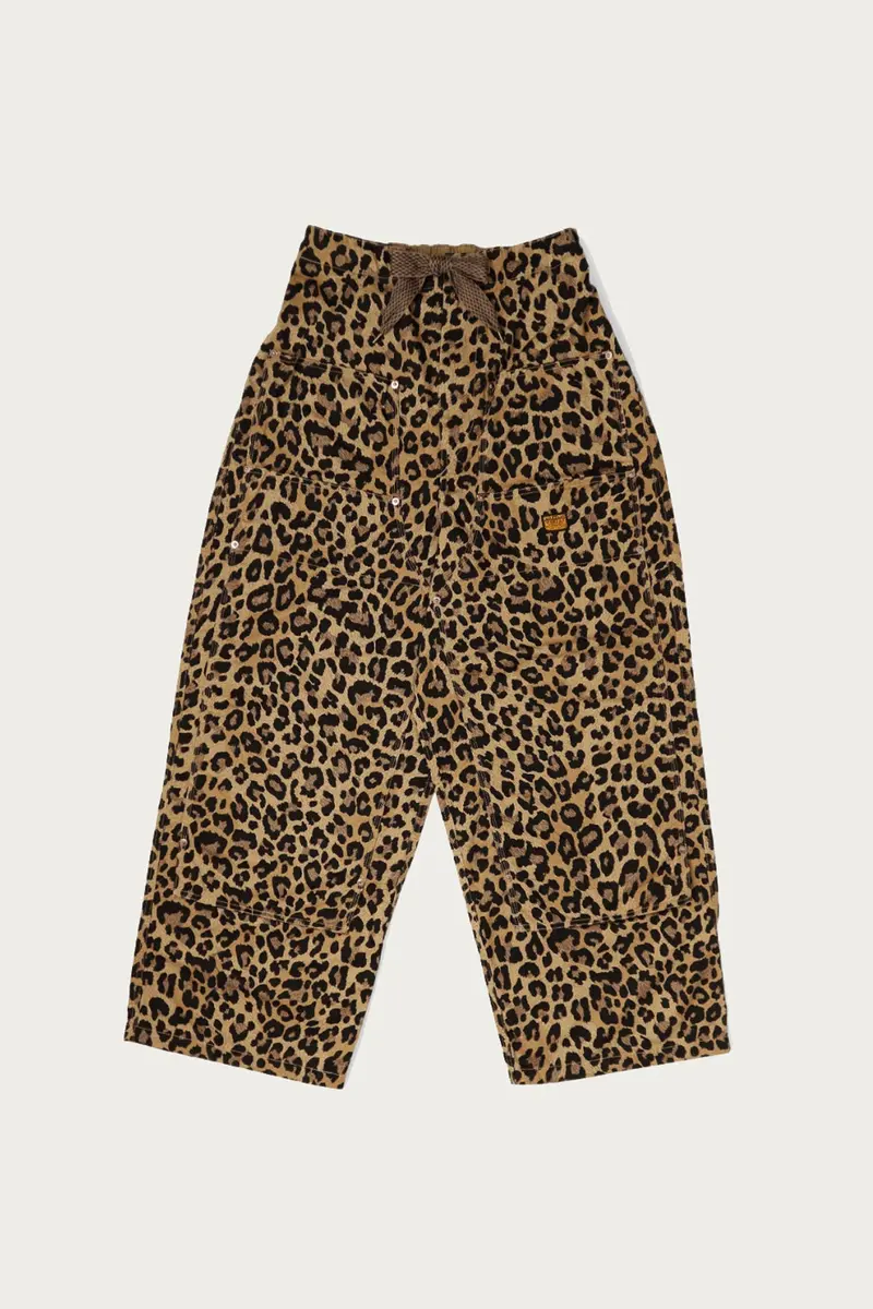 Herringbone Cotton Leopard-Print Baggy Trousers – Brown 1