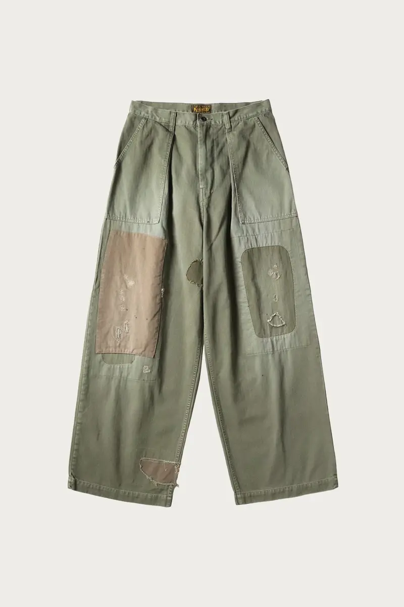 Herringbone Fatigue Baggy Pants – Rushfield Remake In Khaki 1