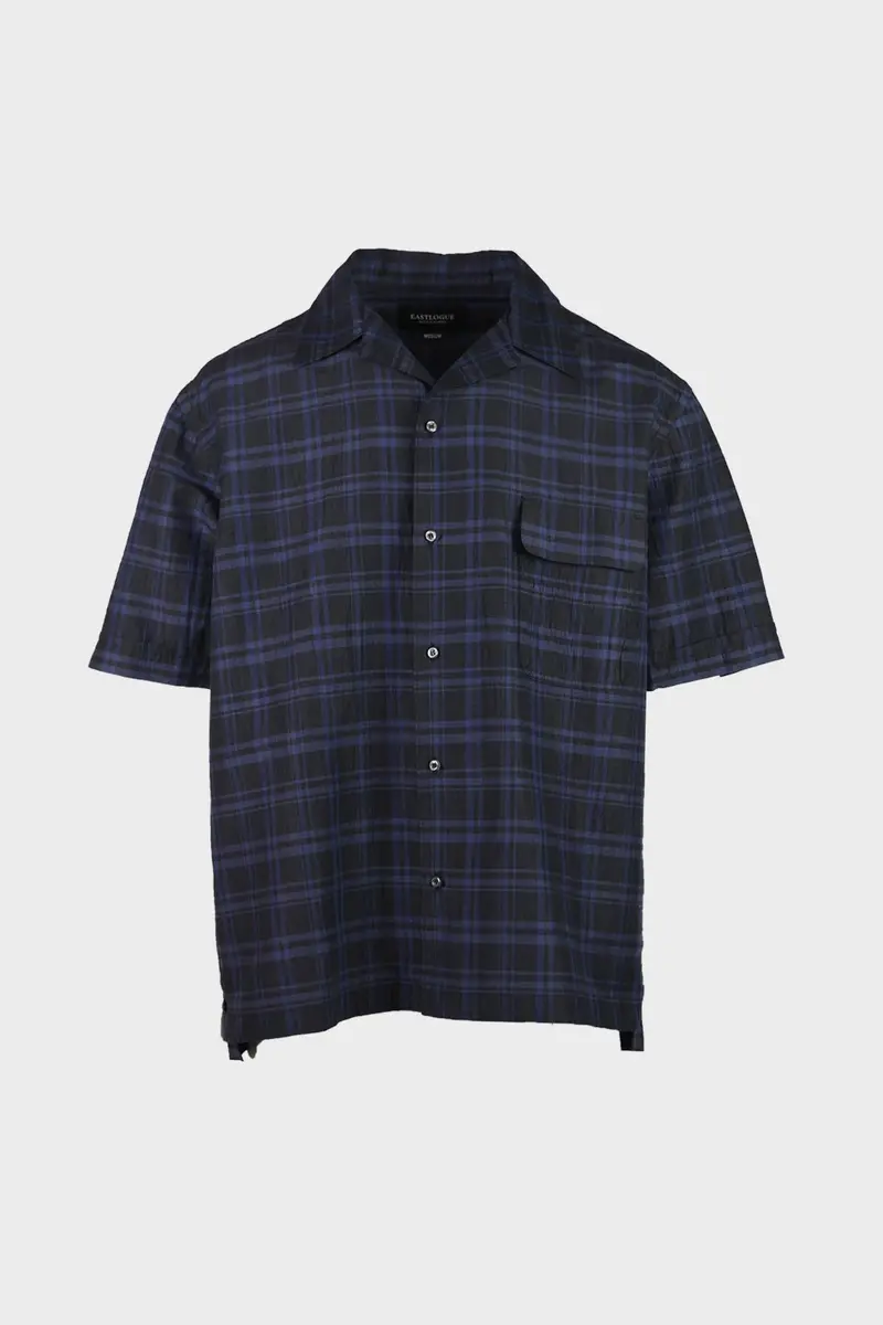 Holiday-Inspired Half-Button Shirt – Black And Navy Check 1