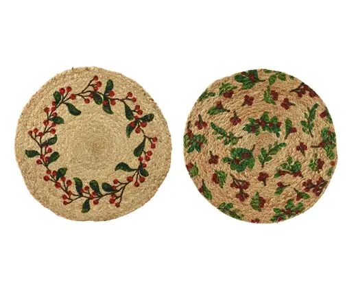 Holly-Printed Jute Placemats For Seasonal Table Settings 1