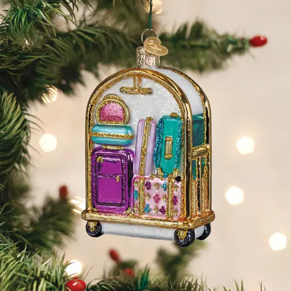 Hotel Luggage Cart Ornament – Travel-Themed Christmas Accent 1