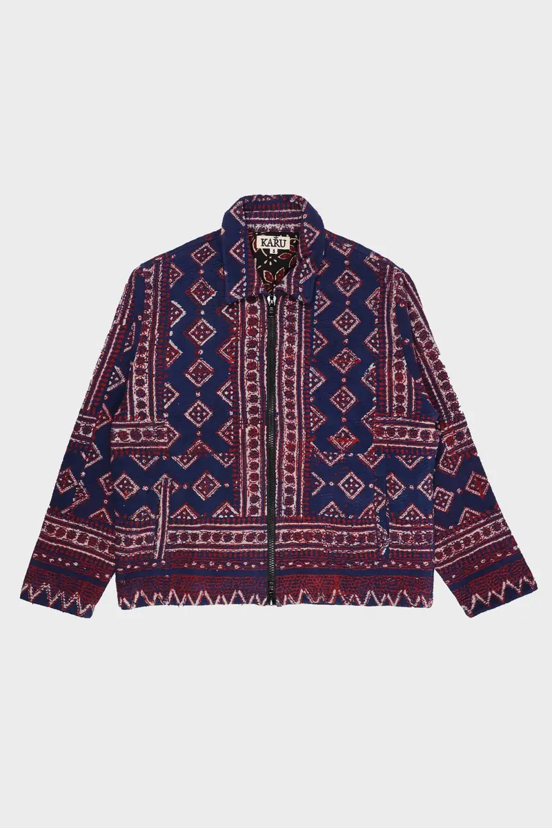 Indigo Ajrakh-Printed Vintage Kantha Jacket 1